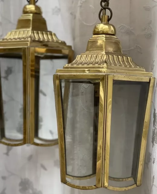 Pair Vintage Brass Lanterns, Pendant Lights, Hall Lights, Old Lights,Pair Lights