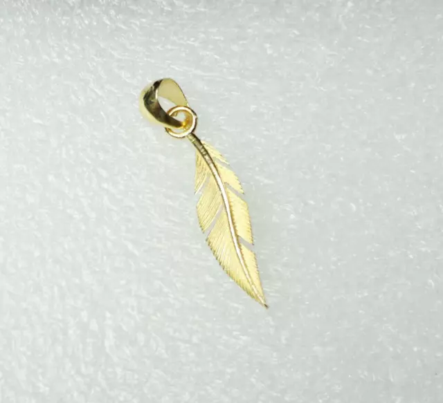 10K Yellow Gold Feather Pendant Charm For Necklace