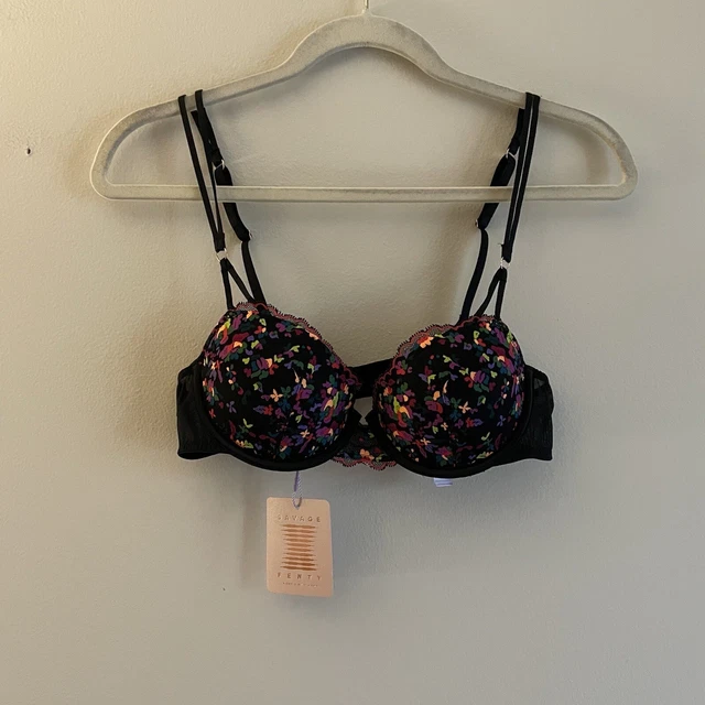 Savage X Fenty, Women's, Curvy Flocked Logo Bralette, Black Caviar