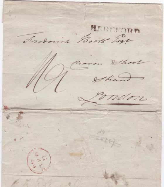 1799 Hereford Pre-Stamp Letter To Frederick Booth Craven Street Strand London