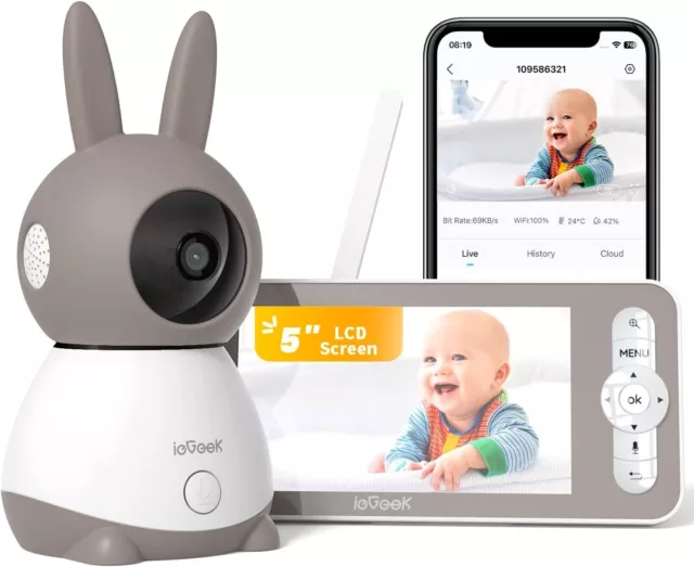ieGeek 2K 5'' WiFi Video Baby Monitor with Camera and 2 Way Audio 360° Pan&Tilt