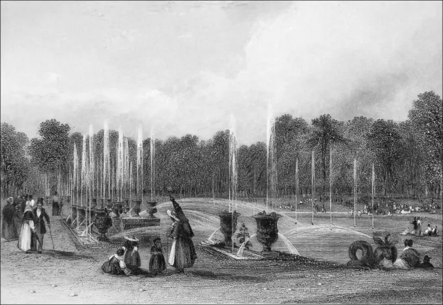 CHÂTEAU de VERSAILLES: Vue du BASSIN de NEPTUNE au début du 19e - Gravure 19e