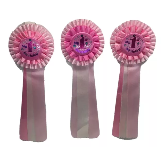 Lot of 3 Baby Girls My 1st Birthday Rosette Award Ribbon Keepsake Attire Party