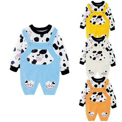 Toddler Baby Overall Cow Print Clothes Boys Girls Jumpsuit Shirt Outfits Casual