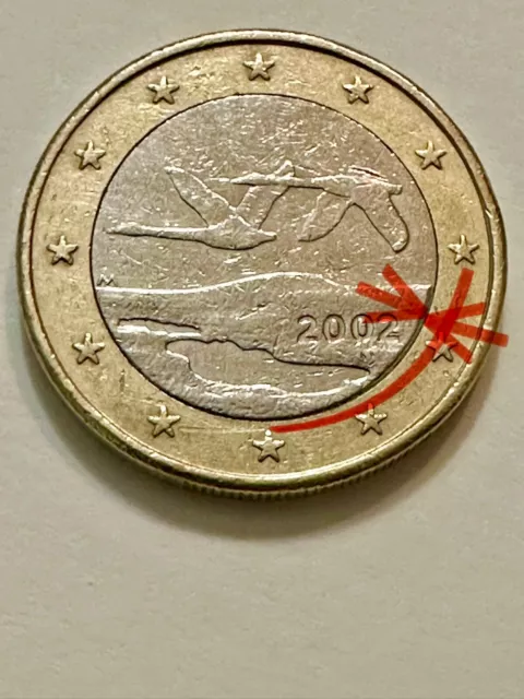 Pièce de monnaie 1 Euro Finland 2002 avec des erreurs de frappe