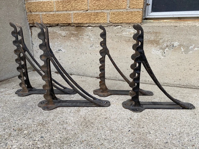 1900's Antique Cast Brackets, Large, Double Brackets, Scalloped Edge
