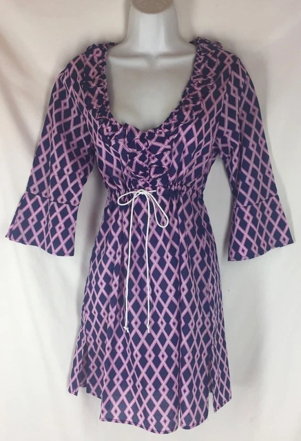 NWT MUD PIE NEW Annabell Tunic Orchid Navy Ruffle Beach to Bar Cover UP Dress S
