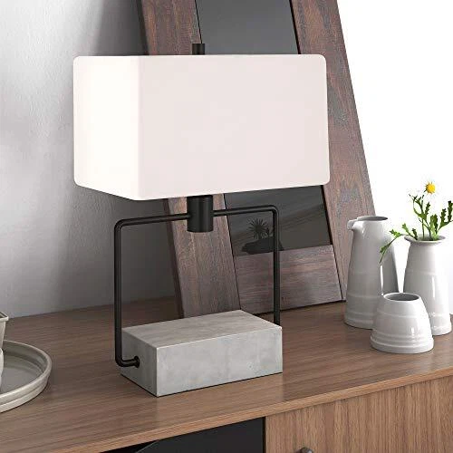 Contemporary Concrete Table Lamp with Fabric Shade in Concrete/Blackened