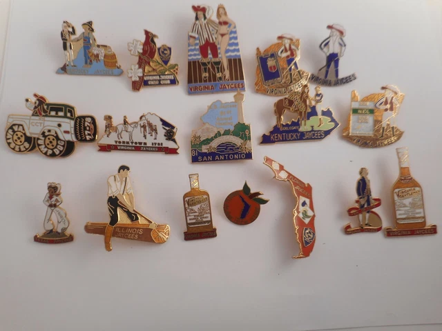 VTG JAYCEES US Junior Chamber Lapel Pin Enamel Various States 17 pc