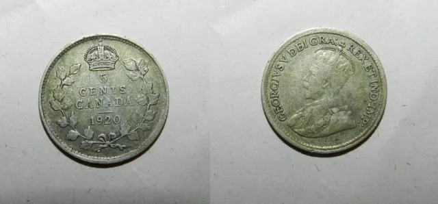Canada Silver 5 Cents 1920