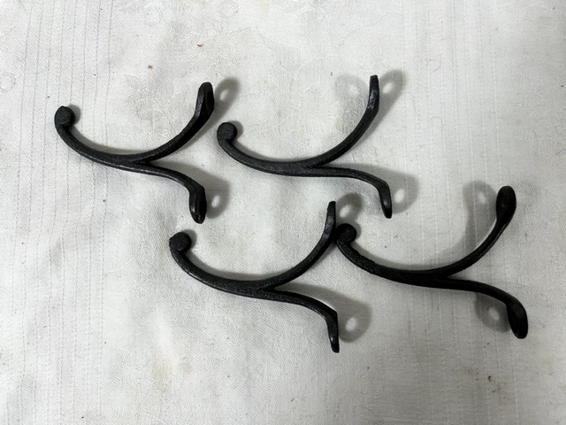 4 Old Single Coat Hooks Farm School House Rustic Cast Iron 1850’s Vintage 2 1/4"