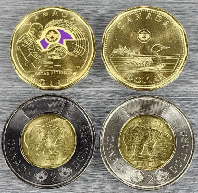 SET 2022 Canada Black Ring Queen Elizabeth II $2 Toonies (2) Loonies Coin UNC