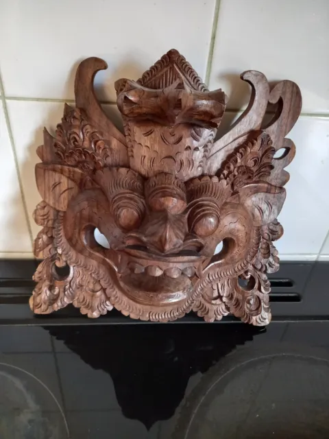Vintage Chinese carved wooden  dragon mask