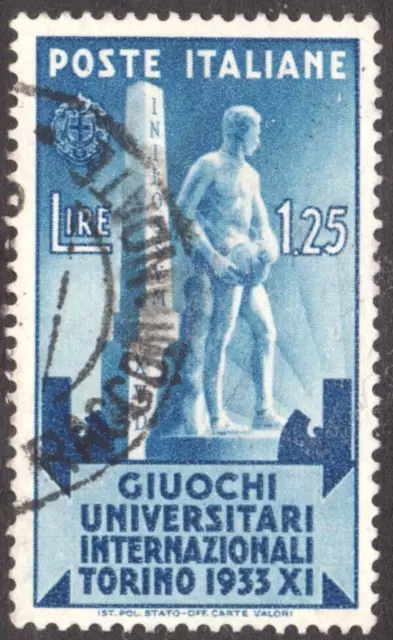 1933 Italy Sc #309 - 1.25 Lire. Torino University Games. Used stamp Cv$6.50