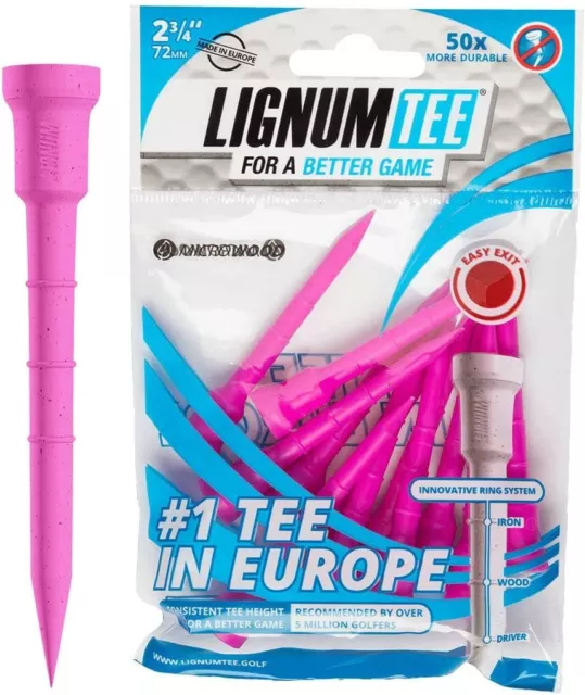 LIGNUM Tee Premium Golf Tees, Lasts 50+ Rounds, Anti-Spin Head, Ring System