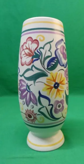 Vintage Poole Pottery Vase - Vibrant Floral Pattern. 1940s 1950s Signed USED