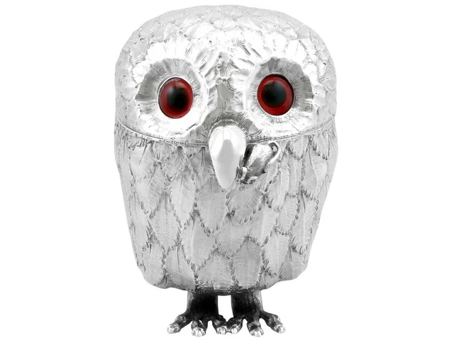 Sterling Silver Owl Mustard Pot Antique George V 1912