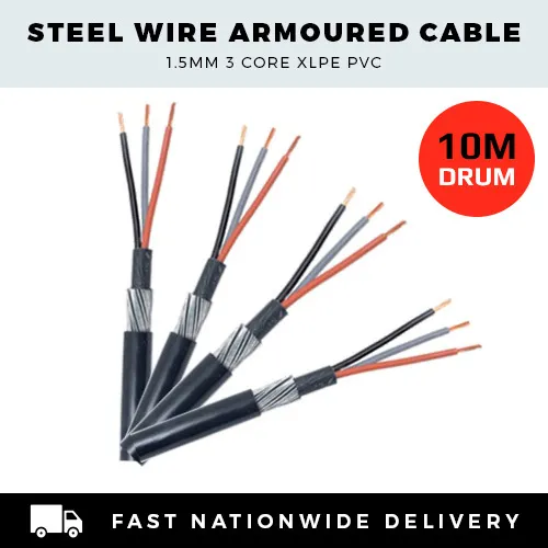 ARMOURED CABLE 1.5mm 3 CORE SWA CABLE PER 10M DRUM