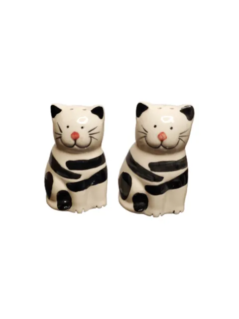 Ceramic Cats Kittens Black and White Striped Salt and Pepper Shakers 3 1/4" tall