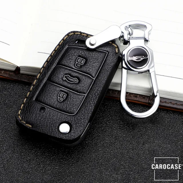 Premium Leder Schlüsseletui passend für Volkswagen, Skoda, Seat SchlüsselSchwarz