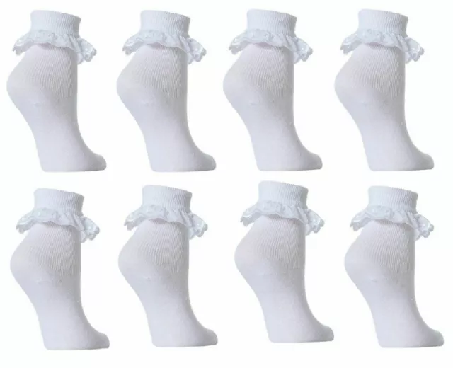 12 Pairs GIRLS SCHOOL COTTON LACE SOCKS FRILLY LACE ANKLE SOCKS ALL SIZES