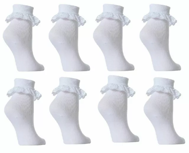 12 Pairs Girls School White Cotton Lace Socks Frilly Lace Ankle Socks All Sizes