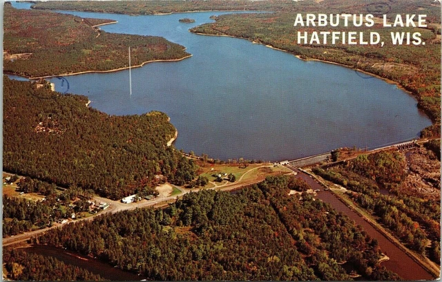 Arbutus Lake Hatfield Wisconsin WI Aerial View Postcard UNP WOB VTG Vintage