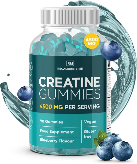 CREATINE GUMMIES 90 Chewable Gummies 4500mg Sugar Free (Blueberry