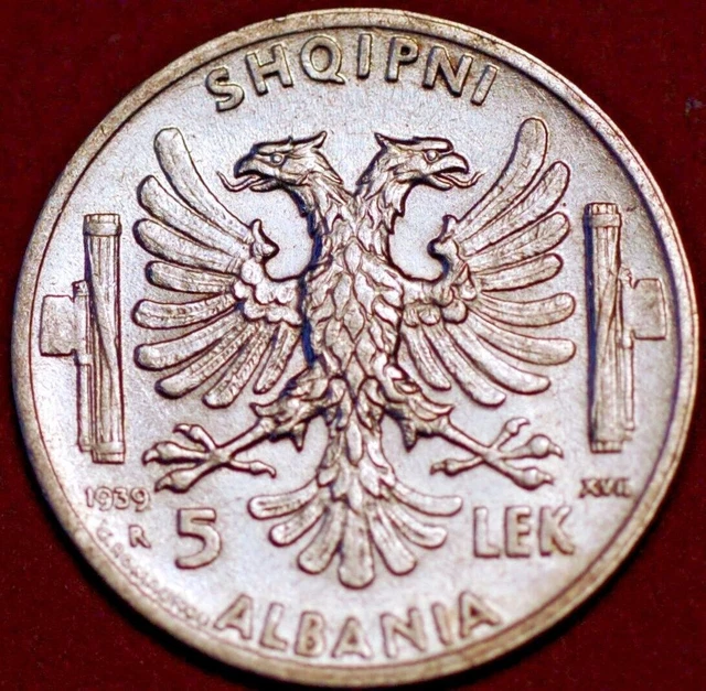 Albania Ittalian Occupation 5 Lek 1939 Vittorio Emanuele III KM# 33