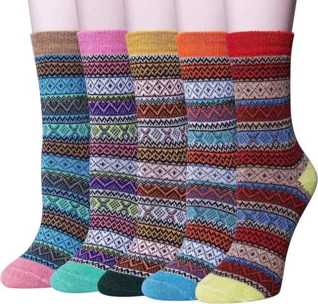 5 Pairs Women Wool Winter Warm Socks Thick Knit Cabin Cozy Comfy Crew Soft Socks