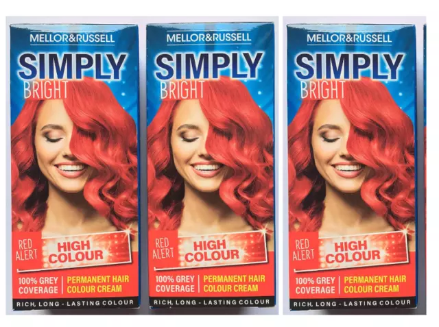 3x Mellor & Russell Simply Bright Red Alert Permanent Hair Colour Dye FREE DELIV