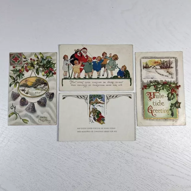 Vintage Christmas Greetings Embossed Postcards Lot of 4 DB Posted Unposted