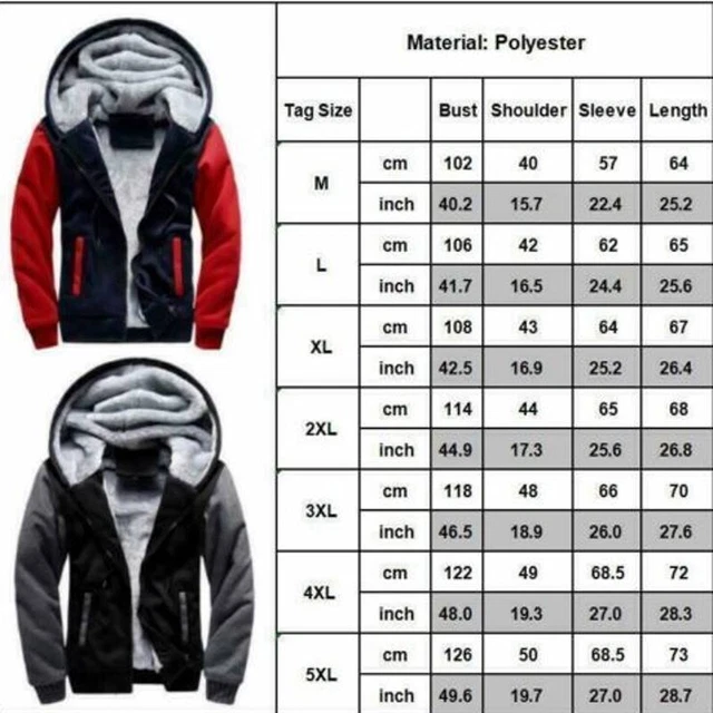 Winter Mens Warm Thick Coat Fleece Fur Lined Jacket Hoodie Zip Up Sweatshirt Top 2