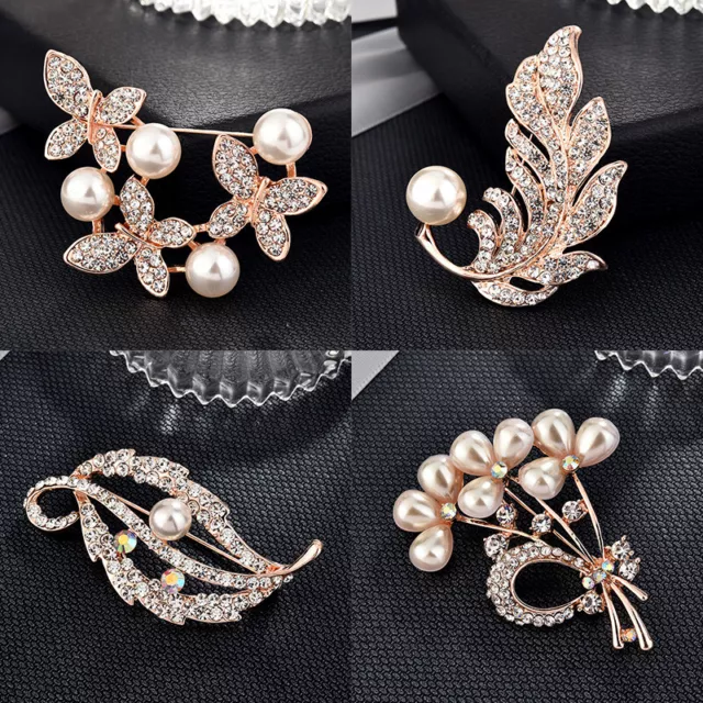 Vintage Crystal Rhinestone Flower Brooch Pin Wedding Pearl Brooch Jewelry Gift