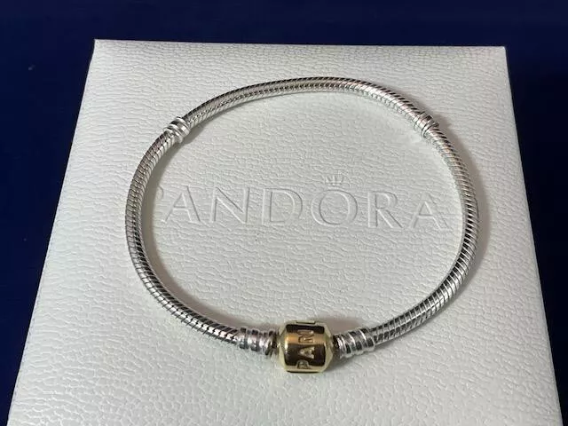 Pandora RETIRED 925 & 14K Yellow Gold Signature Clasp Bracelet 7.1"/18cm