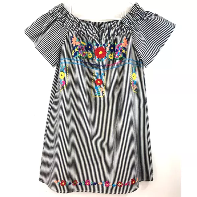 Karlie Heavily Embroidered Multicolor Off-Shoulder Short Denim Punta Cana Dress