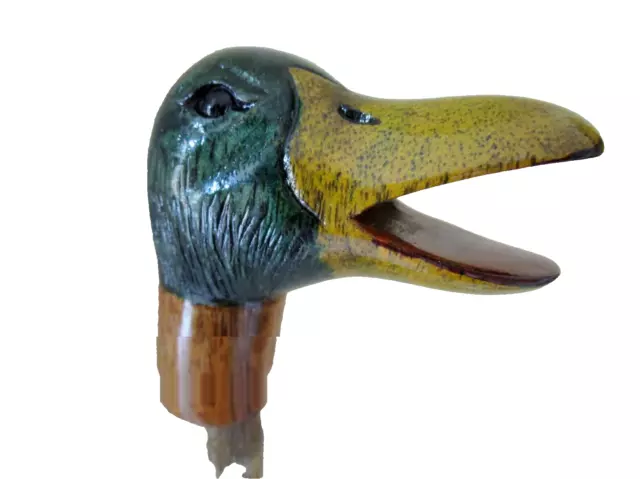 poignée de canne/parapluie -animal en bois sculpté main polychrome -canard