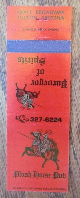 Knight On Matchbook Matchcover: Plush Horse Pub (Tucson, Arizona) -E13