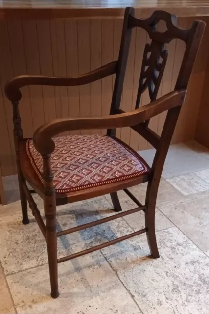 Antique Vintage Oak Armchair Carver Chair 'Albert' Laura Ashley Seat Turned Legs