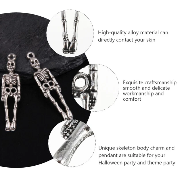 50 Stück Schädel Skelett Anhänger Charms für Halloween Armbänder Halskette 2