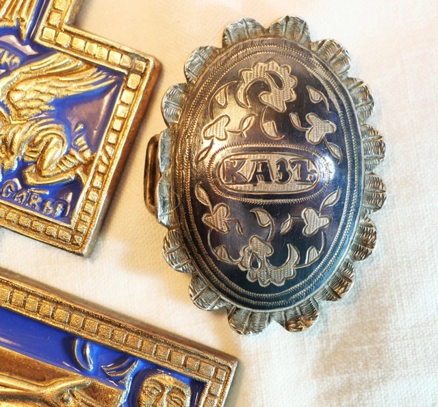 Centre De Table Ovale Pierre Petoskey Sur Argent + Boucle De Ceinture Noir - Original