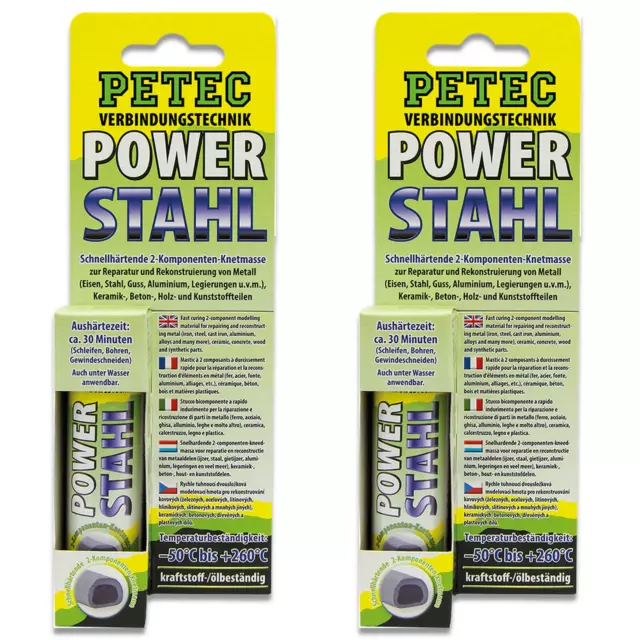 2x Petec 97450 Power Stahl 50 g 2 Komponenten Knetmasse Metallkleber Universal