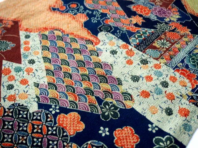 Vintage Japanese Kimono Silk Fabric, Navy Blue 166 CM (65") 202302-L