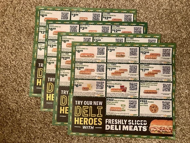 4 FULL  Sheets  SUBWAY NEW NOVEMBER COUPONS Expire 11/26/23