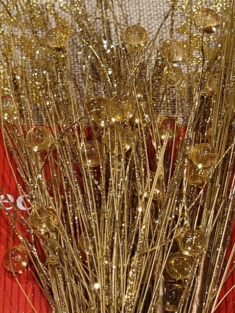 "Lote de 7 productos botánicos de oro secos a brillo con ramas de cuentas L 14"