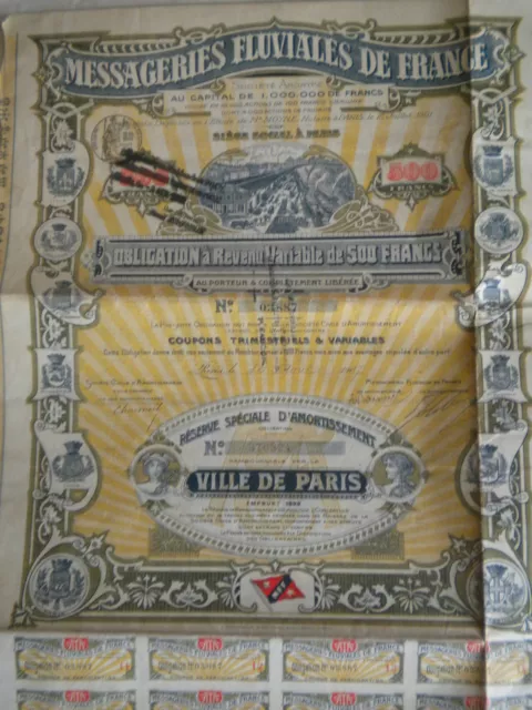 Vintage share certificate Stocks Bonds Messageries fluviales de France 1901 3
