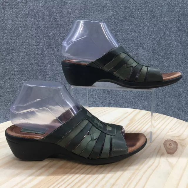 Clarks Artisan Sandals Womens 9 M Open Toe Slide 83446 Green Leather Slip On