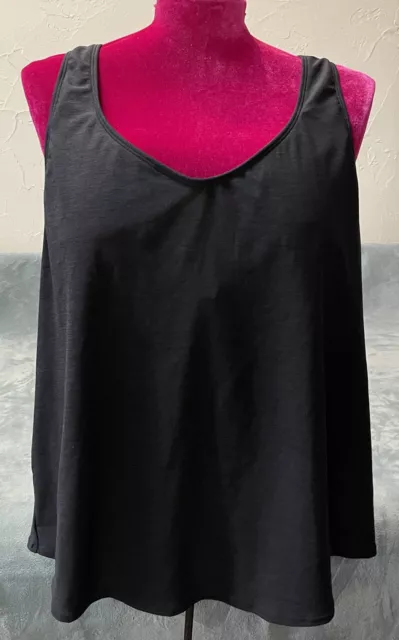 Kona Sol Womens Tie Back Tankini Top Swimsuit Black Sz XL