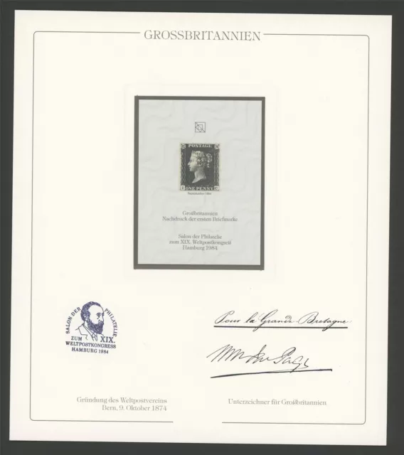 GB UK No. 1 OFFICIAL REPRINT UPU CONGRESS 1984 DELEGATE GIFT!! RARE!! z2583