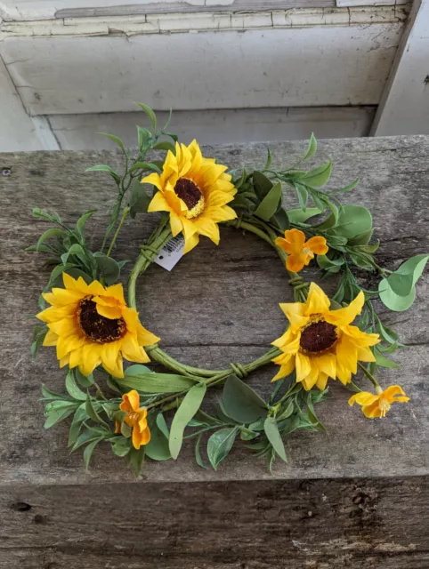 Fall SUNFLOWER CANDLE RING WREATH Autumn Harvest Halloween 4.5 " x 11"